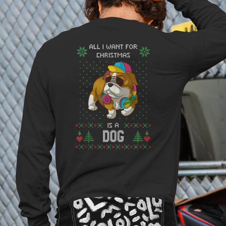 Ugly Christmas Sweater Bully American Bulldog Dog Back Print Long Sleeve T-shirt