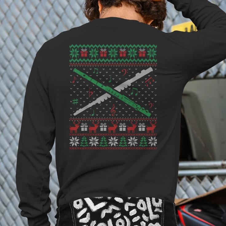 Ugly Christmas Sweater For Flute Players Back Print Long Sleeve T-shirt