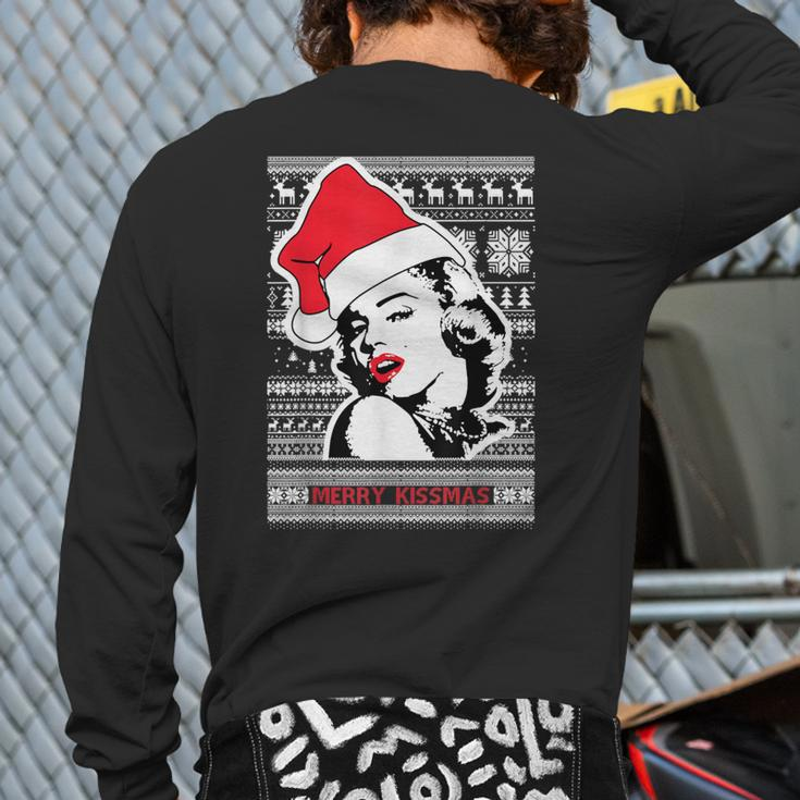 Ugly Christmas Sweater Style Merry Kissmas Back Print Long Sleeve T-shirt
