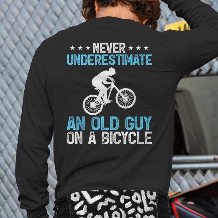 Never Underestimate An Old Guy On A Bicycle Cycling Biker Back Print Long Sleeve T-shirt