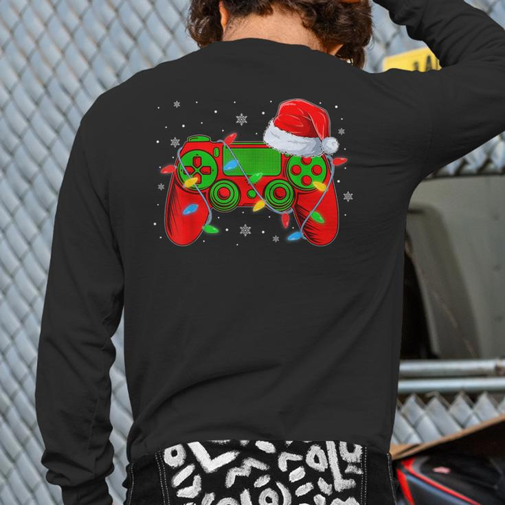 Video Game Controller Christmas Santa Hat Gamer Boys Back Print Long Sleeve T-shirt