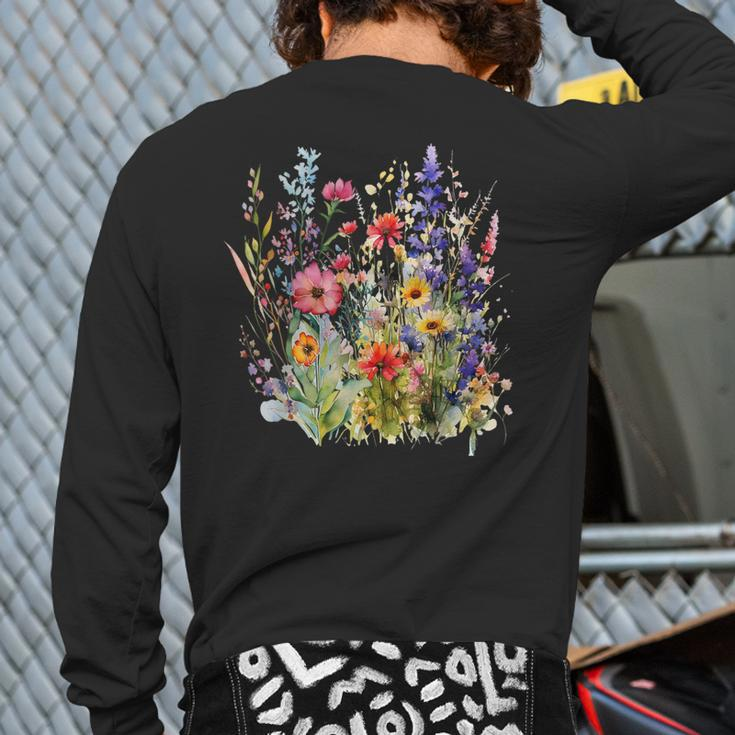 Vintage Nature Lover Botanical Floral Aesthetic Wildflowers Back Print Long Sleeve T-shirt