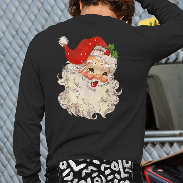 Vintage Santa Claus Face Christmas Xmas Santa Claus Back Print Long Sleeve T-shirt