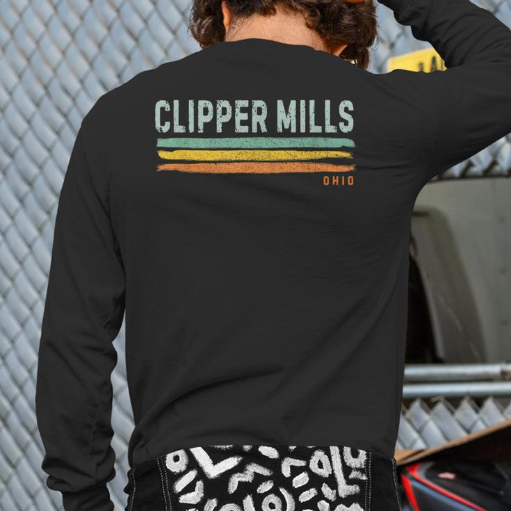 Vintage Stripes Clipper Mills Oh Back Print Long Sleeve T-shirt
