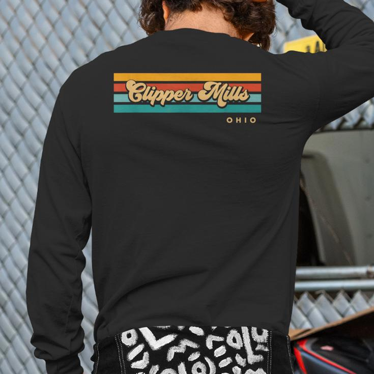 Vintage Sunset Stripes Clipper Mills Ohio Back Print Long Sleeve T-shirt
