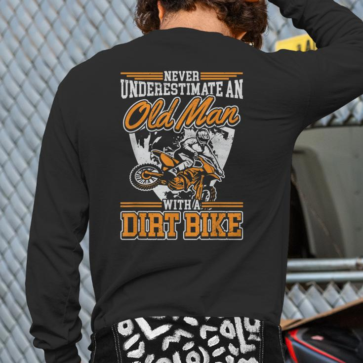Vintage Never Underestimate An Old Guy On A Dirt Bike Back Print Long Sleeve T-shirt