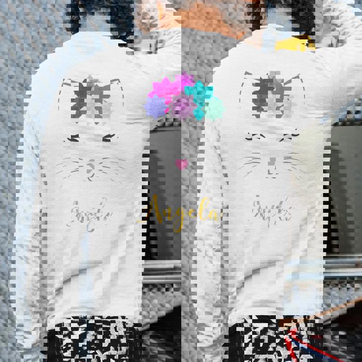 Angela Name Personalized Kitty Cat Back Print Long Sleeve T-shirt