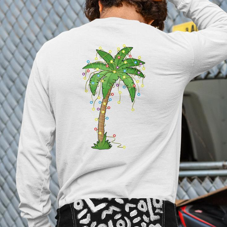 Christmas Lights Palm Tree Beach Tropical Xmas Back Print Long Sleeve T-shirt