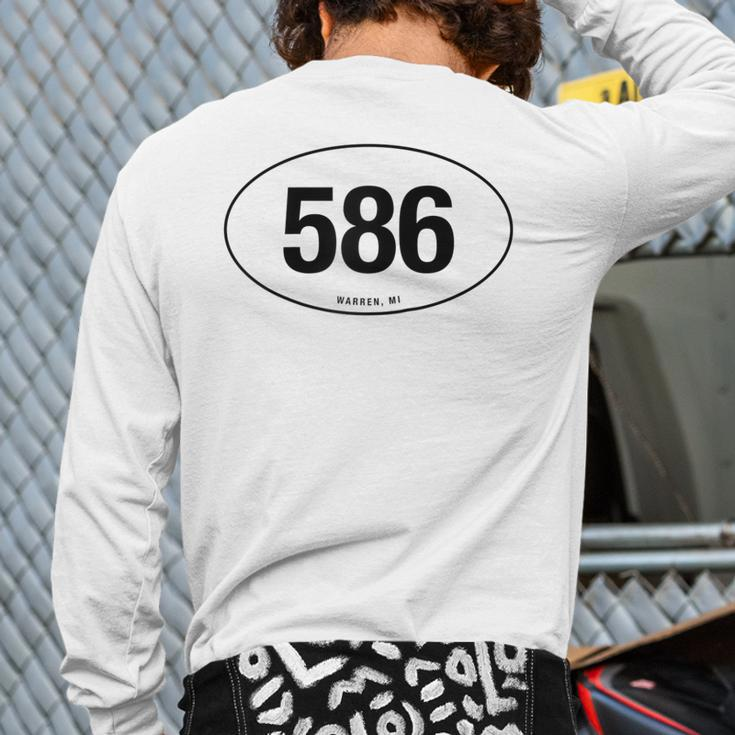 Michigan Area Code 586 Oval State Pride Back Print Long Sleeve T-shirt
