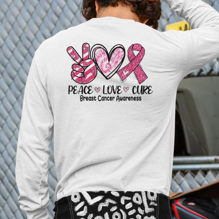 Peace Love Cure Breast Cancer Pink Ribbon Awareness Back Print Long Sleeve T-shirt