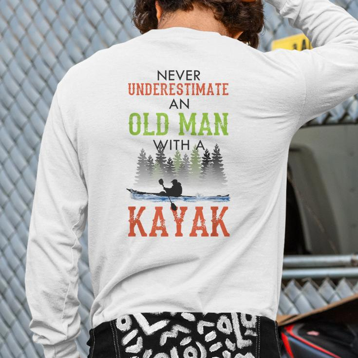 Never Underestimate An Old Man With A Kayak Father's Day Back Print Long Sleeve T-shirt