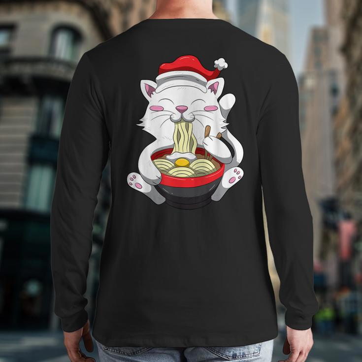 Anime Cat With Santa Hat Cute Kitten Ramen Christmas Season Back Print Long Sleeve T-shirt
