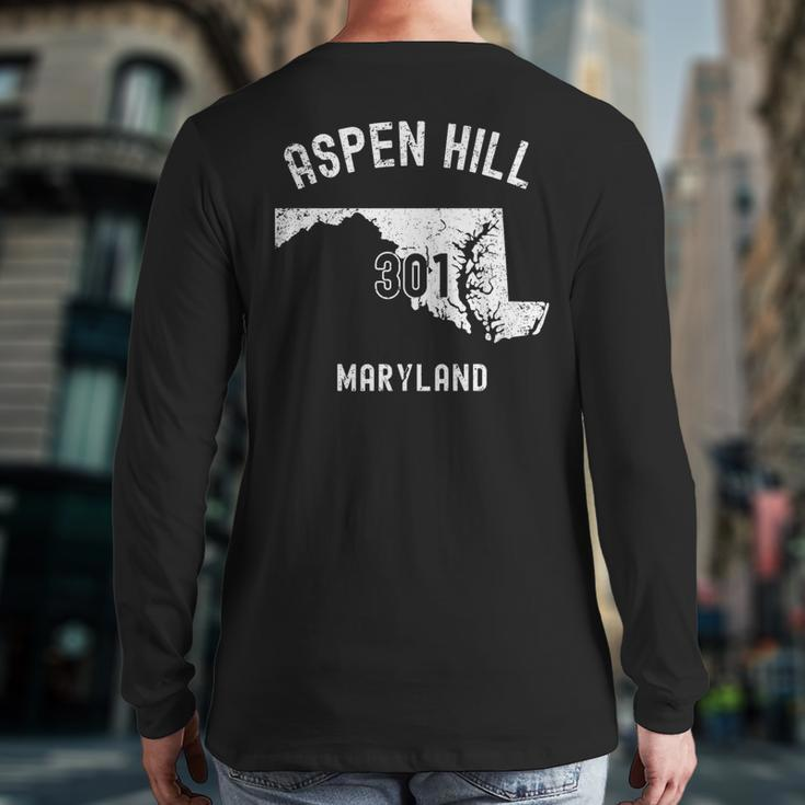 Aspen Hill Maryland Md 301 Vintage Athletic Style Back Print Long Sleeve T-shirt