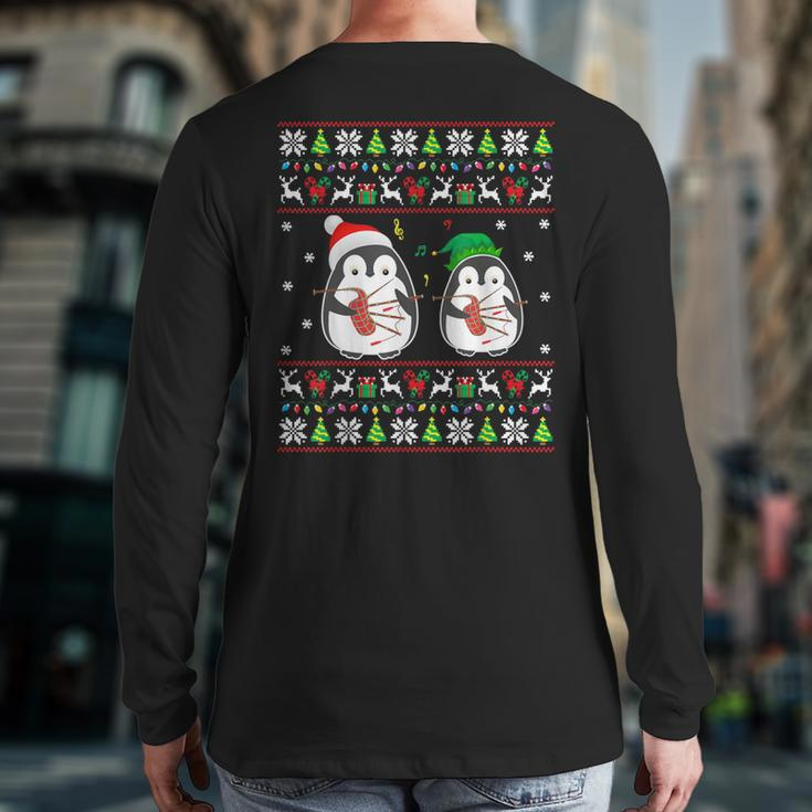Bagpipes Ugly Christmas Sweater Elf Santa Penguin Matching Back Print Long Sleeve T-shirt