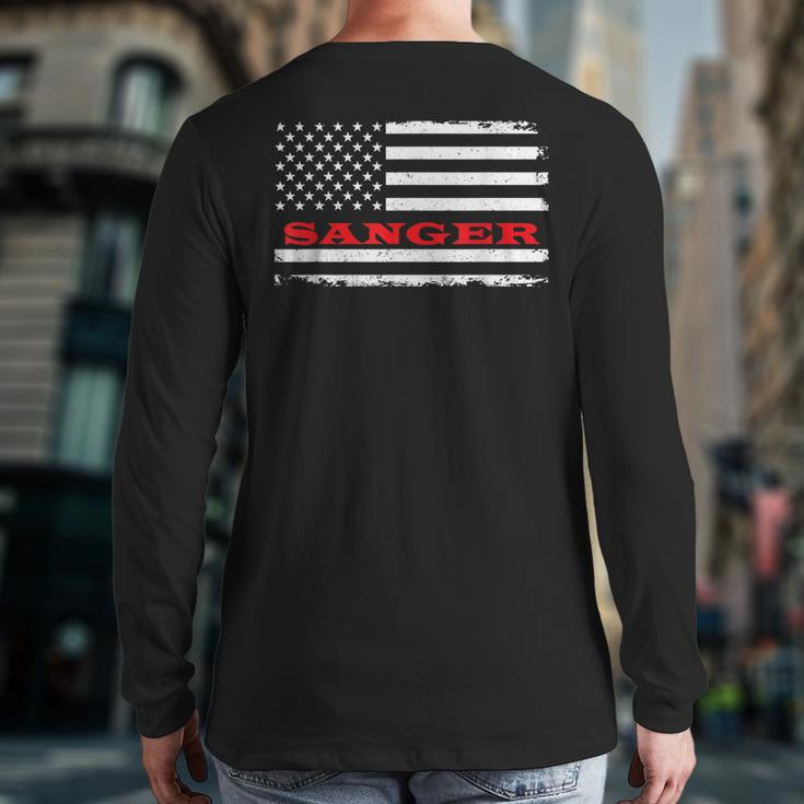 California American Flag Sanger Usa Patriotic Souvenir Back Print Long Sleeve T-shirt