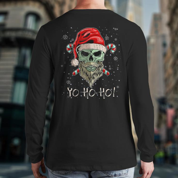 Cool Skull Beard Santa Pirate Christmas Jolly Roger Pajamas Back Print Long Sleeve T-shirt