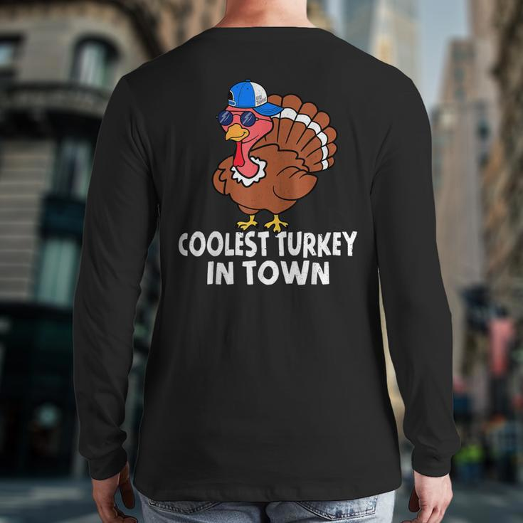 Coolest Turkey In Town Turkey Thanksgiving Boys Back Print Long Sleeve T-shirt