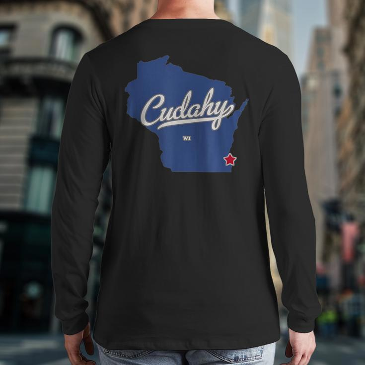 Cudahy Wisconsin Wi Map Back Print Long Sleeve T-shirt