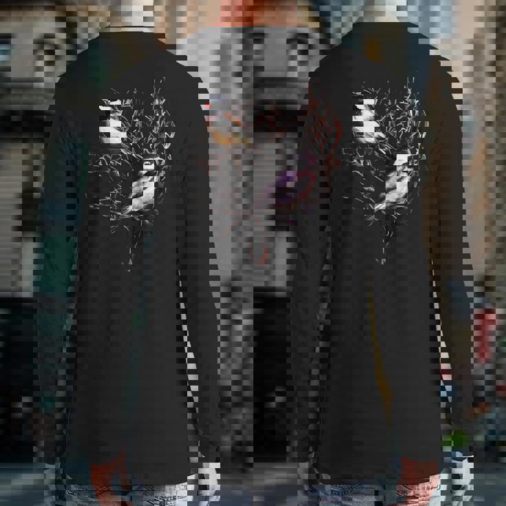 Cute Black Capped Chickadees In Branches Back Print Long Sleeve T-shirt