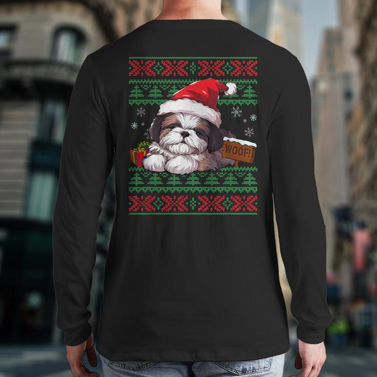 Cute Shih Tzu Dog Lover Santa Hat Ugly Christmas Sweater Back Print Long Sleeve T-shirt