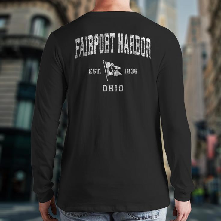 Fairport Harbor Oh Vintage Nautical Boat Anchor Flag Sports Back Print Long Sleeve T-shirt