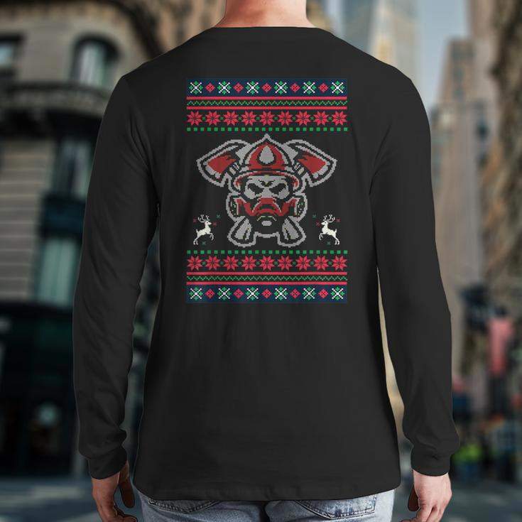 Firefighter Ugly Christmas Sweater Fireman Xmas Back Print Long Sleeve T-shirt