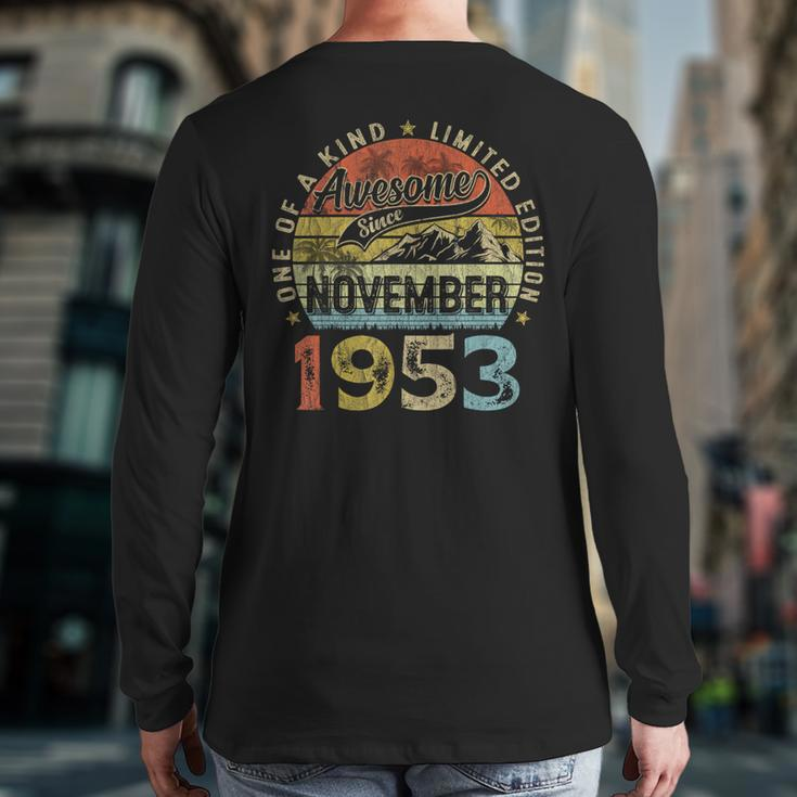 70 Years Old November 1953 Vintage 70Th Birthday Back Print Long Sleeve T-shirt