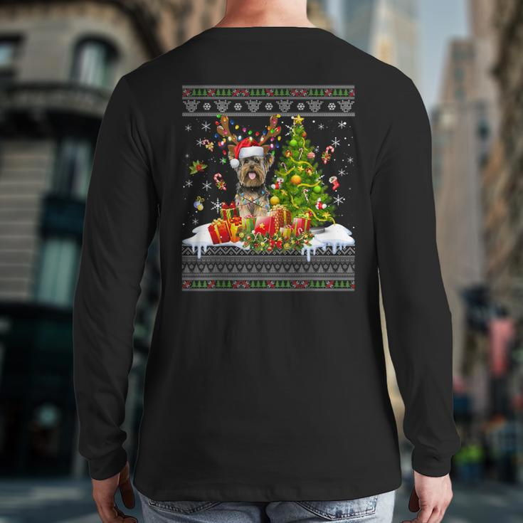 Christmas Lights Yorkie Dog Xmas Ugly Sweater Back Print Long Sleeve T-shirt