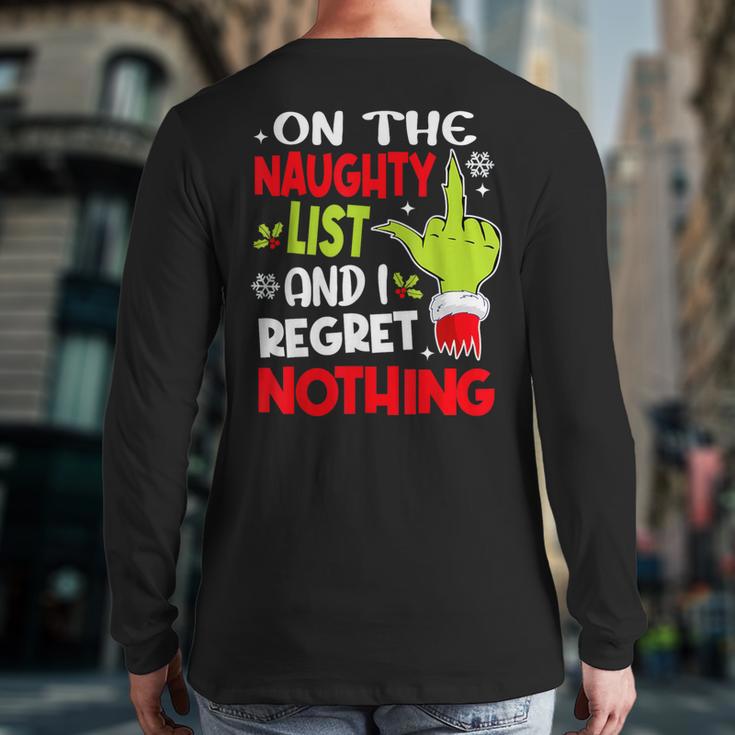 On The List Of Naughty And I Regret Nothing Christmas Back Print Long Sleeve T-shirt