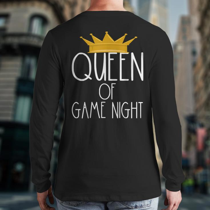 Queen Of Game Night Card Games Boardgame Winner Crown Back Print Long Sleeve T-shirt
