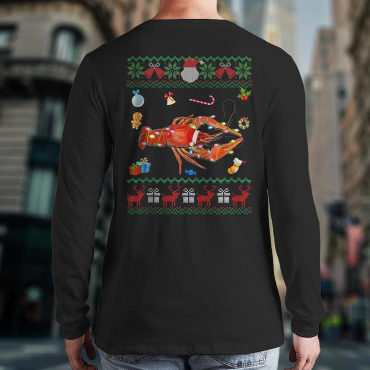 Ugly Xmas Sweater Animals Lights Christmas Lobster Back Print Long Sleeve T-shirt