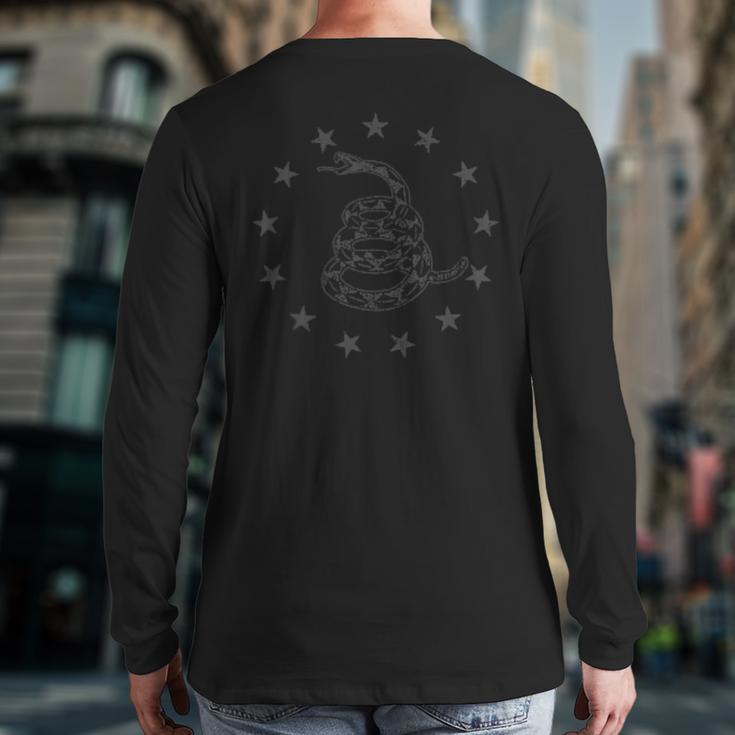 Gadsden Flag Snake Betsy Ross Stars Seal Tactical Black Back Print Long Sleeve T-shirt