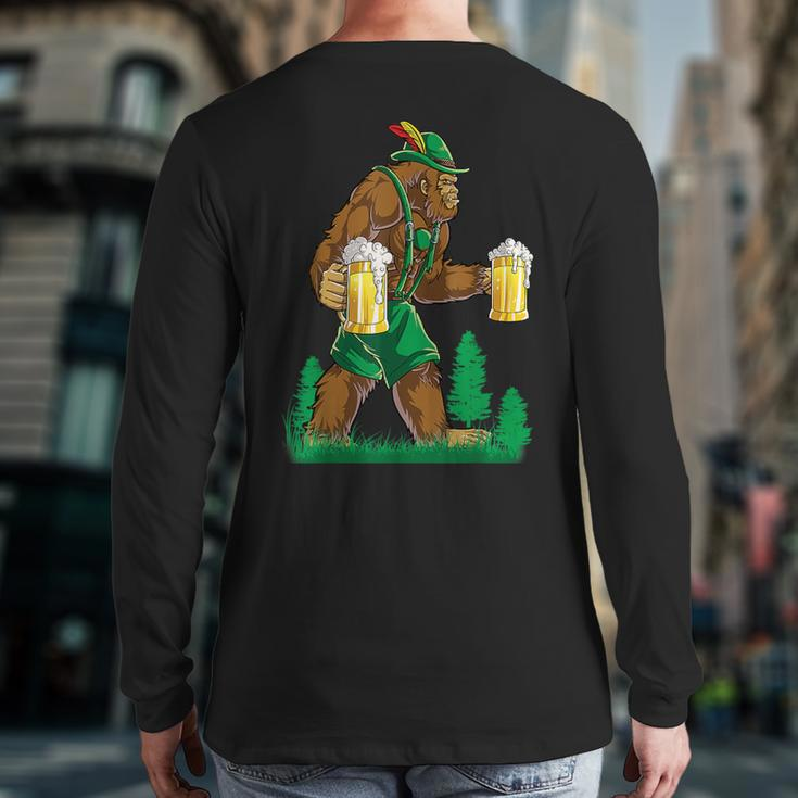 German Bigfoot Sasquatch Lederhose Oktoberfest Costume Back Print Long Sleeve T-shirt