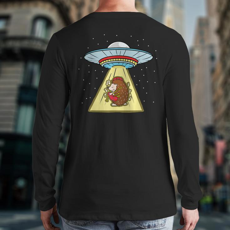 Hedgehog Playing Bagpipe Ufo Abduction Back Print Long Sleeve T-shirt