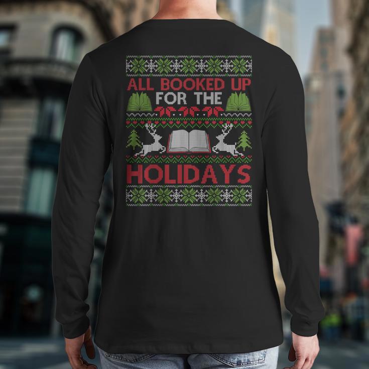 Librarian Ugly Christmas Book Lover Ugly Xmas Sweater Back Print Long Sleeve T-shirt