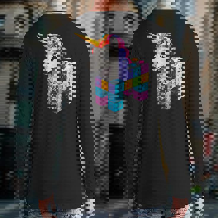 Master Builder Bricks Blocks Play Toys Unicorn Back Print Long Sleeve T-shirt