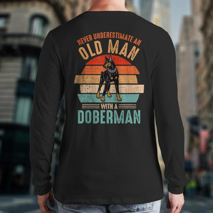 Mb Never Underestimate An Old Man With A Doberman Back Print Long Sleeve T-shirt
