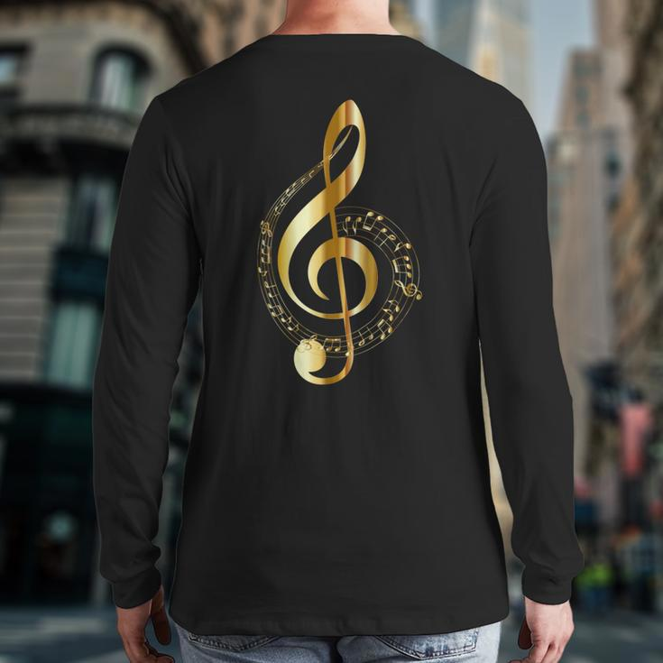 Music Note Gold Treble Clef Musical Symbol For Musicians Back Print Long Sleeve T-shirt
