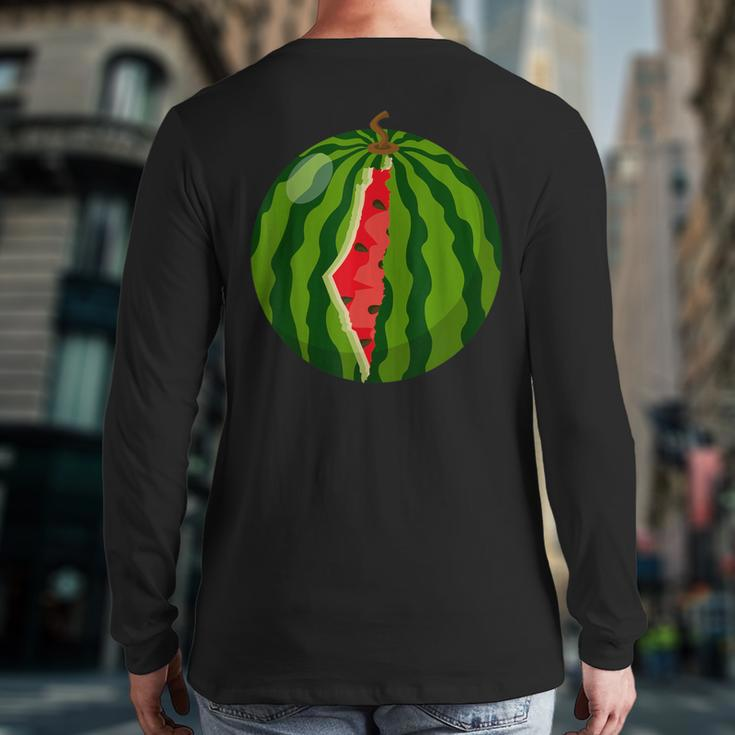 Palestine Map Watermelon Arabic Calligraphy Back Print Long Sleeve T-shirt