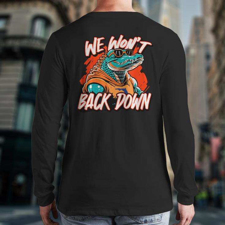 Retro We Won't Back Down Blue And Orange Gator Back Print Long Sleeve T-shirt