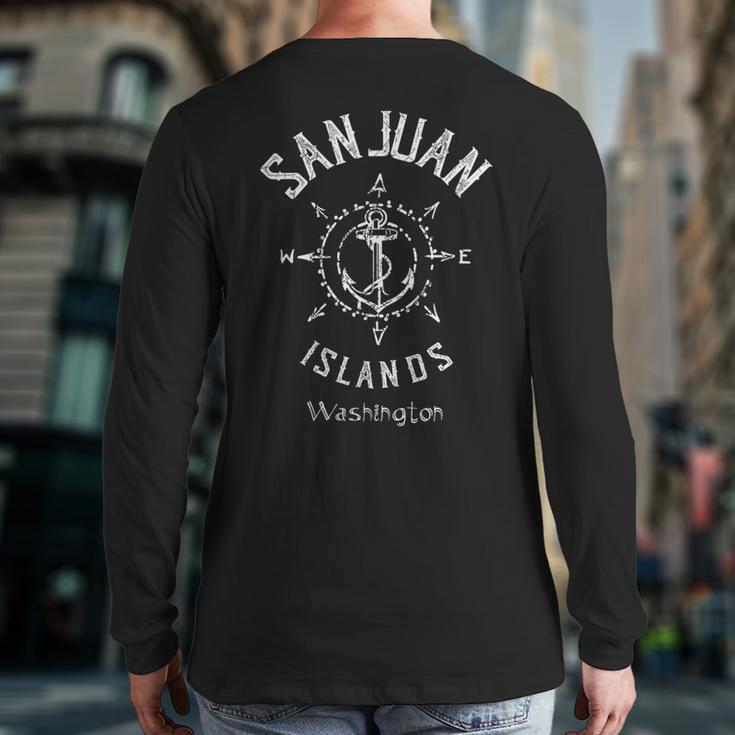 San Juan Islands Washington Wa Compass Wind Rose Boating Back Print Long Sleeve T-shirt