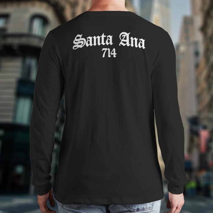 Santa Ana 714 Area Code Chicano Mexican Pride Biker Tattoo Back Print Long Sleeve T-shirt
