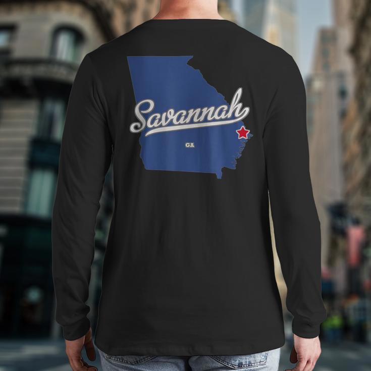 Savannah Georgia Ga Map Back Print Long Sleeve T-shirt