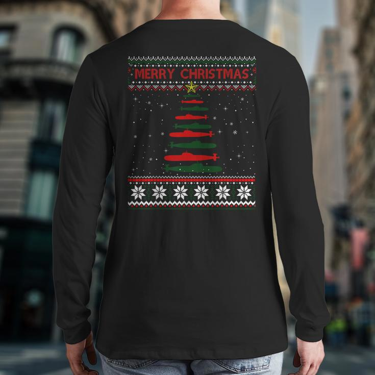 Submarine Navy Military Tree Ugly Christmas Sweater Back Print Long Sleeve T-shirt