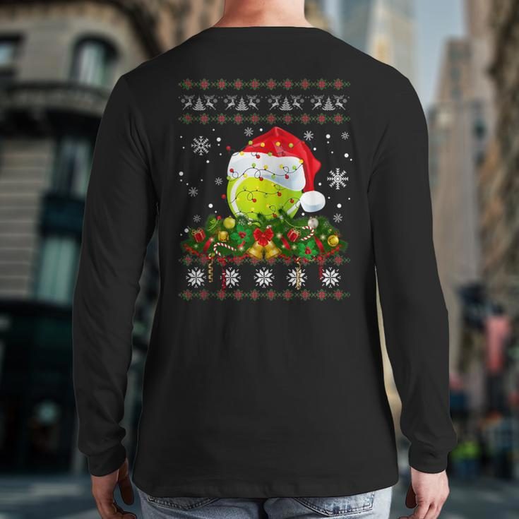 Tennis Ugly Sweater Christmas Pajama Lights Sport Lover Back Print Long Sleeve T-shirt