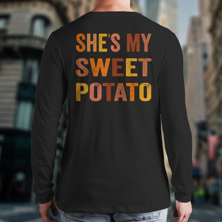 Thanksgiving Matching Couples She's My Sweet Potato I Yam Back Print Long Sleeve T-shirt