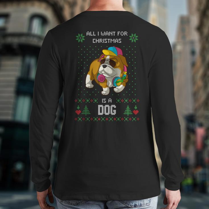 Ugly Christmas Sweater Bully American Bulldog Dog Back Print Long Sleeve T-shirt