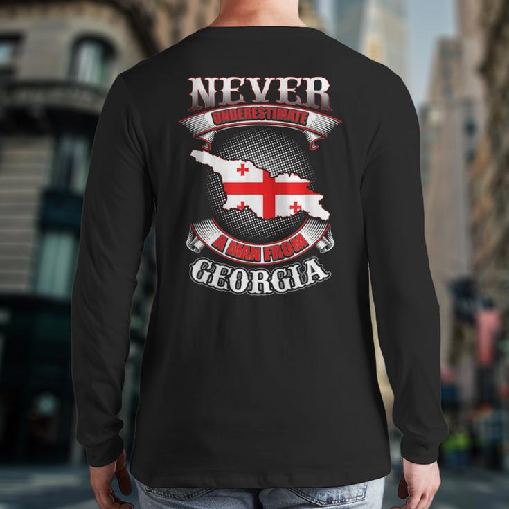 Never Underestimate Georgia Georgia Country Map Back Print Long Sleeve T-shirt