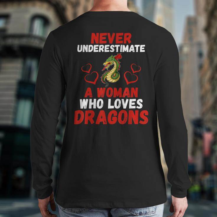 Never Underestimate Love Dragons Graphic Back Print Long Sleeve T-shirt