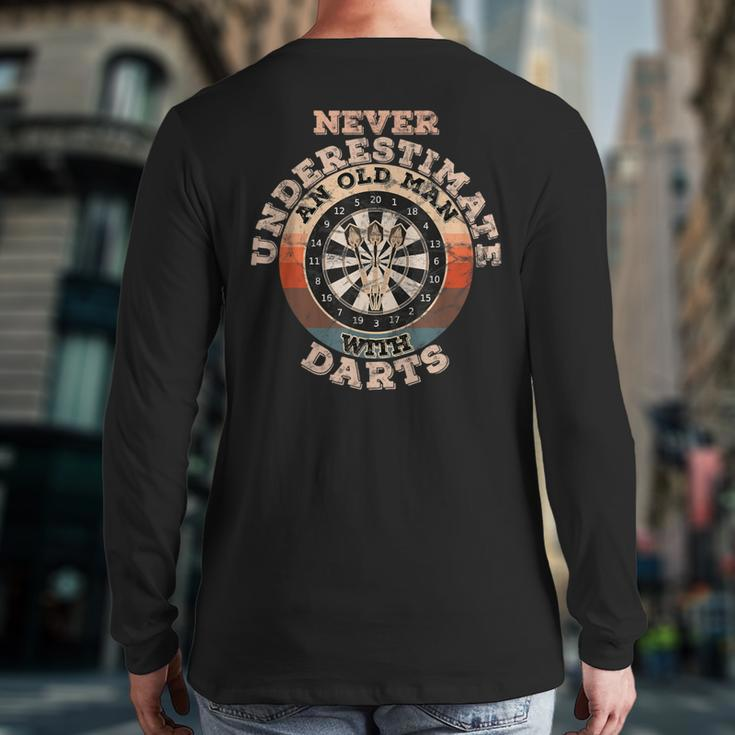 Never Underestimate An Old Man With Darts Back Print Long Sleeve T-shirt